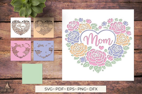 3D Mom Floral Heart SVG Mother Papercut