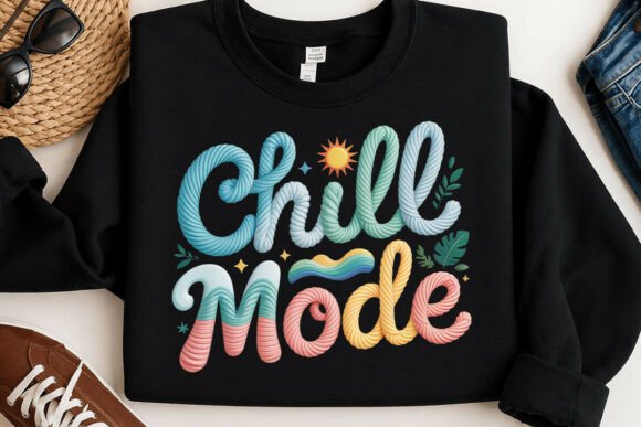 Chill Mode Faux Yarn PNG: Summer Vibes in Textured Typography