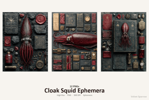 Cloak Squid Ephemera: Vintage Charm for Junk Journals