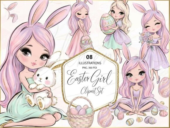 Easter Bunny Girl Clipart PNG Set: Your Spring Design Toolkit