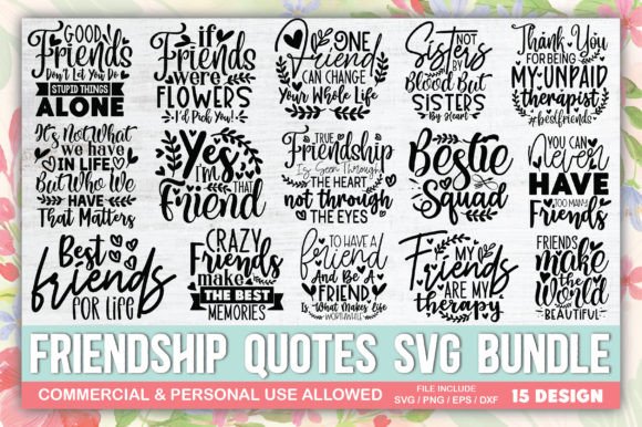 Friendship Quotes SVG Bundle: Instant Creative Assets