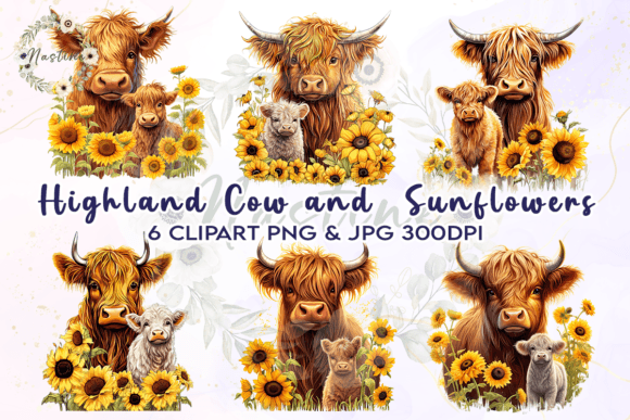 Highland Cow and Sunflowers Watercolor: A Creative Asset