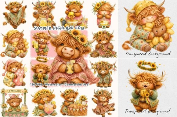 Summer Festival Highland Cow Watercolor: A Charming Design Bundle