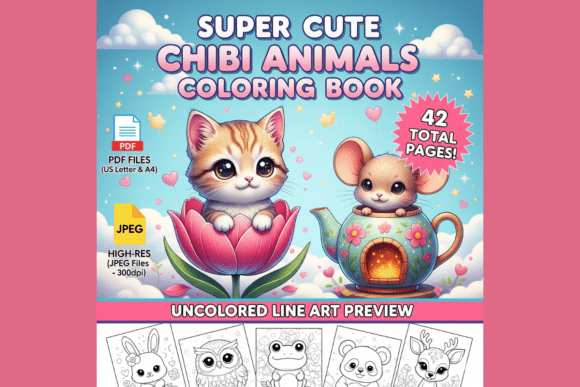 Super Cute Chibi Animals Coloring Book: A Kawaii Design Asset