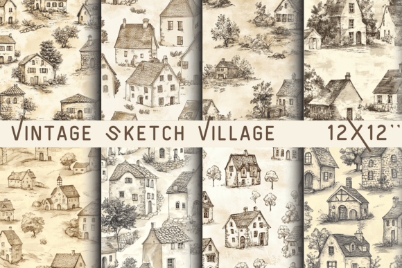 Vintage Sketch Village Paper: Capturing Countryside Charm