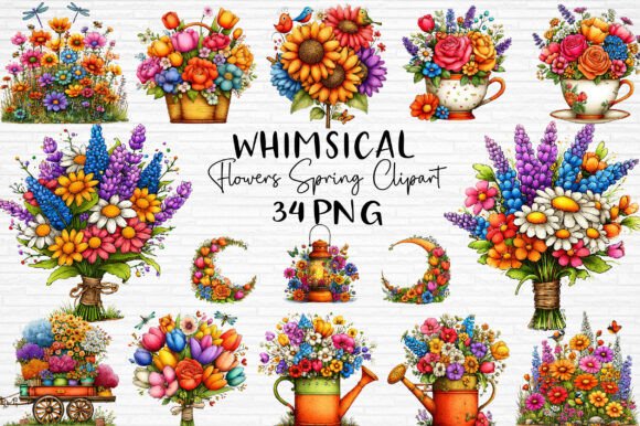 Whimsical Flowers Spring Clipart: Fresh Design Assets